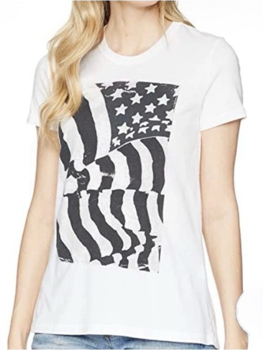 Lucky Brand Women's Flag Graphic Tee with a ruched back design Size Large